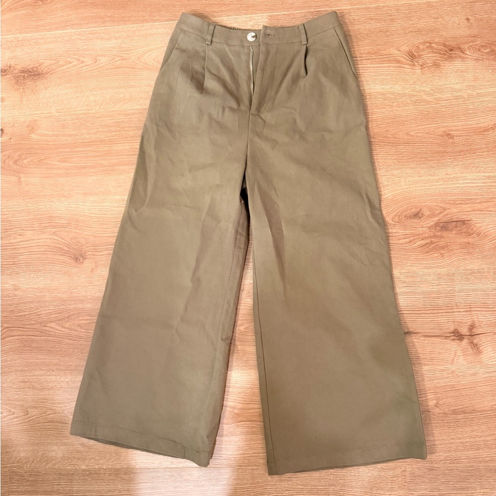 Wide-Leg Olive Green Pants